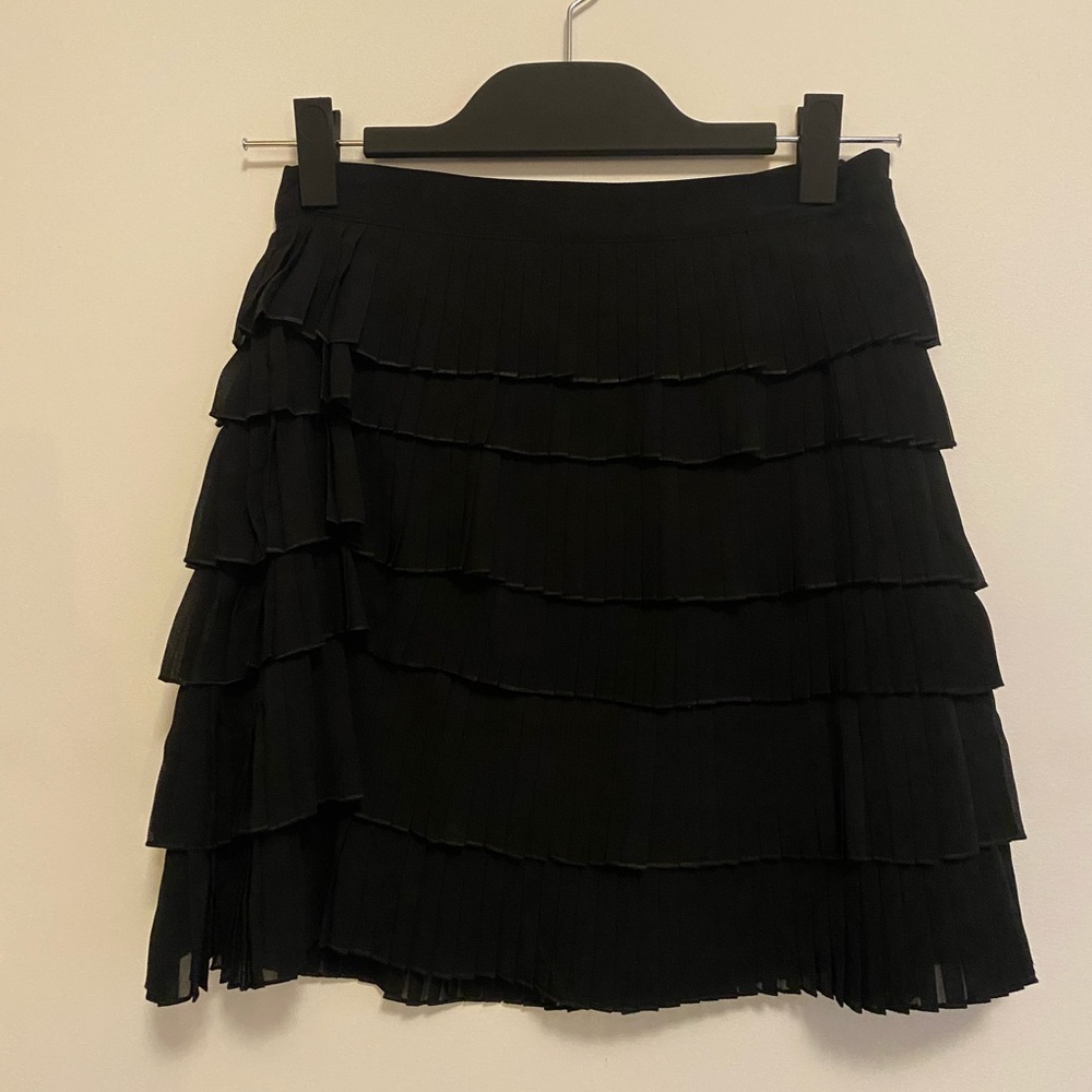 XS Ali & Jay Black Mini Pleated Tiered Chiffon Skirt